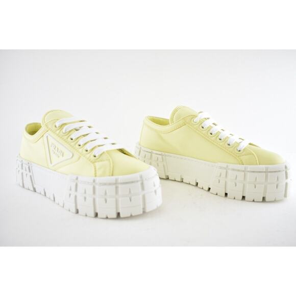 Prada Yellow Nylon White Platform Lug Sole Flat Low Top Trainer Sneaker 36 - Picture 4 of 12